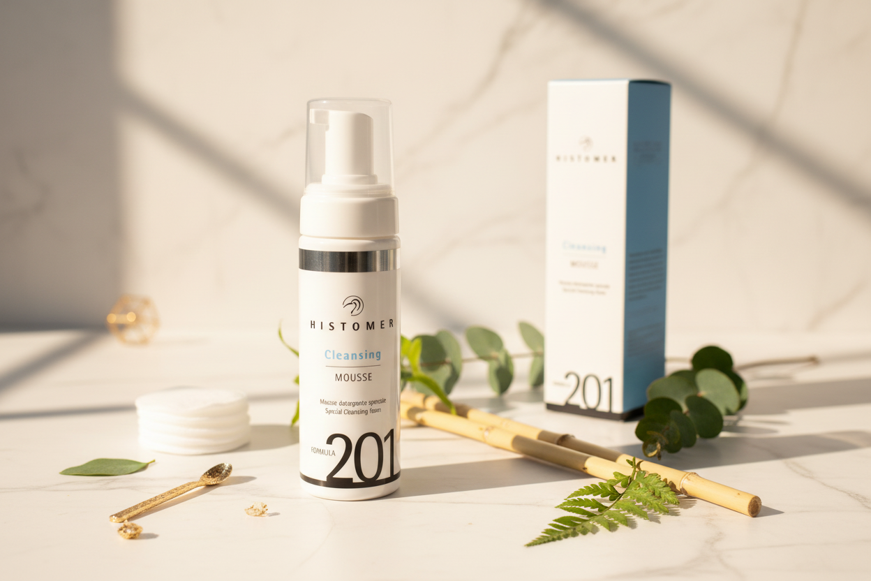 Histomer Cleansing Mousse Formula 201 su sfondo bianco con ombra