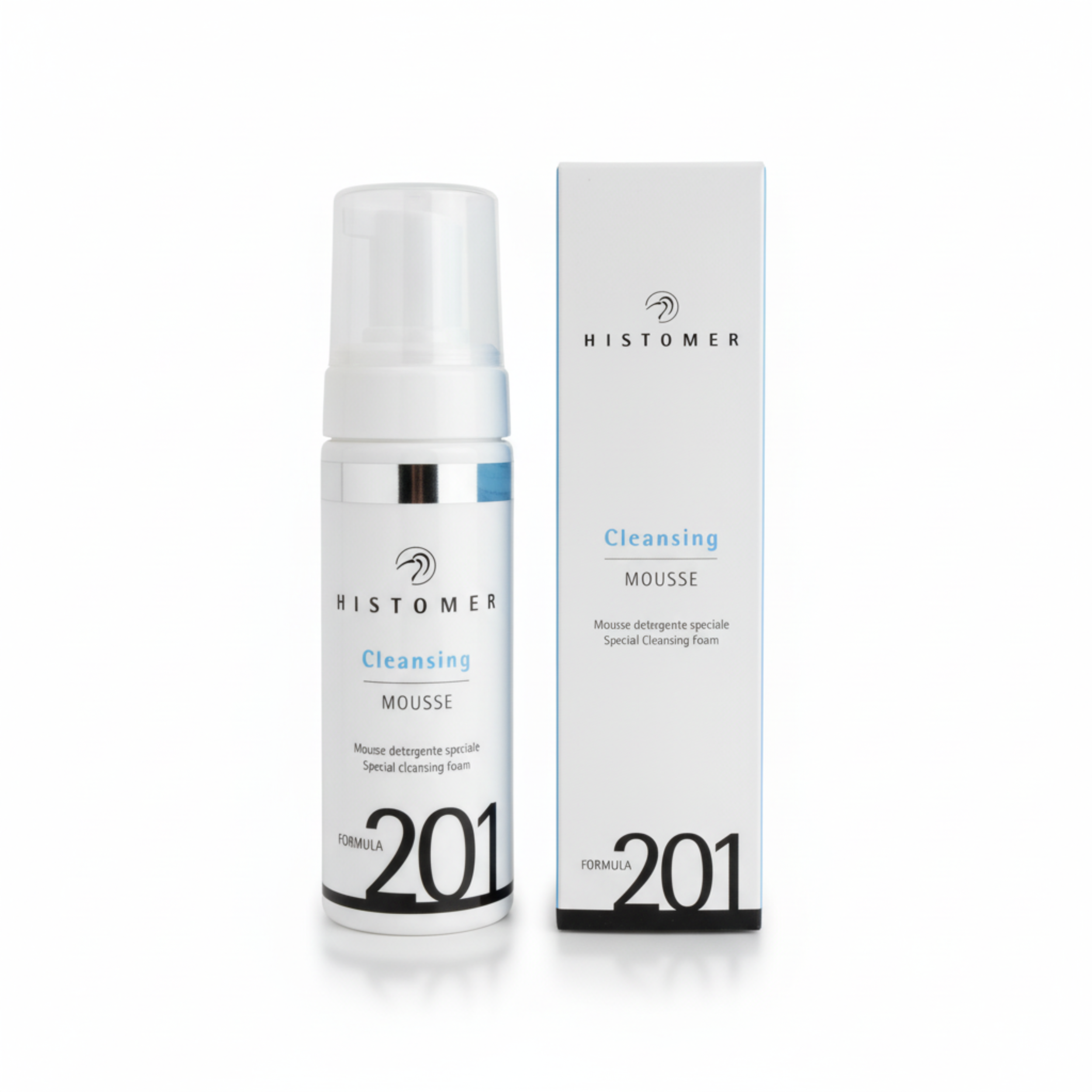 Histomer Cleansing Mousse Formula 201 su sfondo bianco con ombra